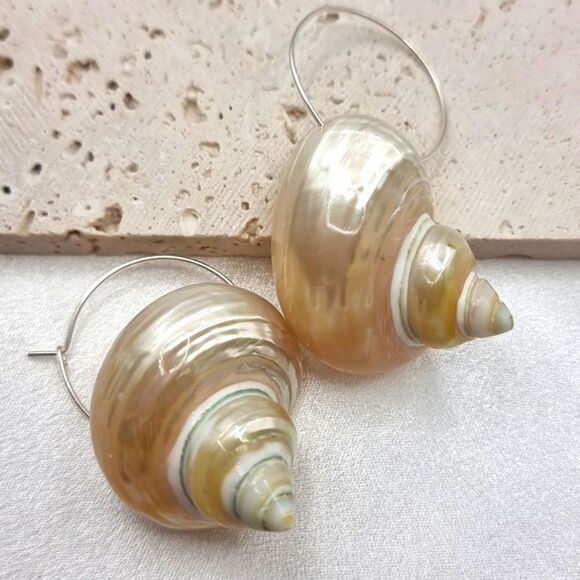 New ZARA Seashell Silver Hoop Earrings - Picture 6 of 9